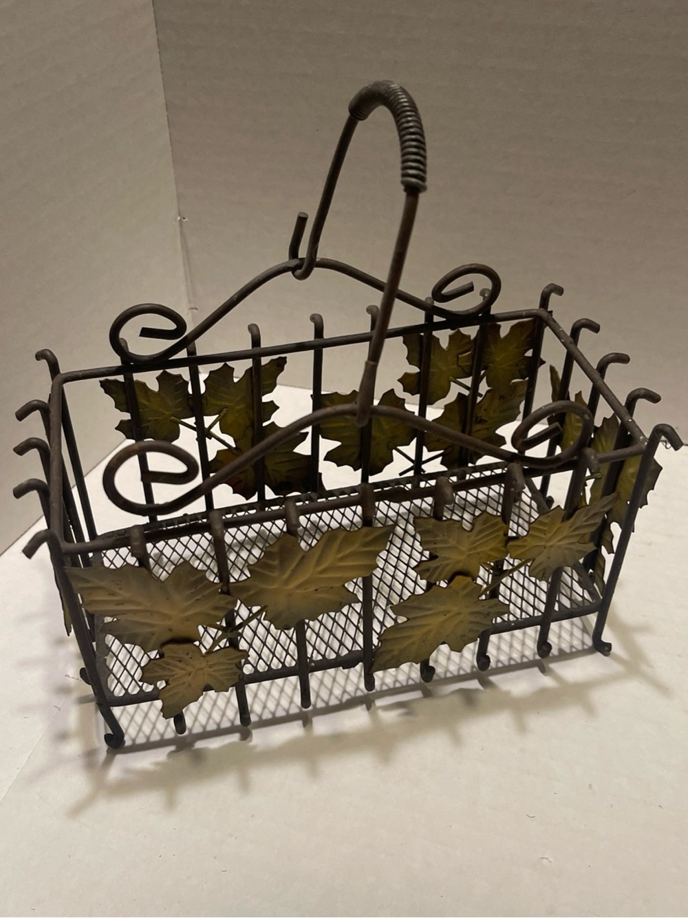 Decorative wrought iron Fall Metal Leaf Accent Basket - Brown/Gold